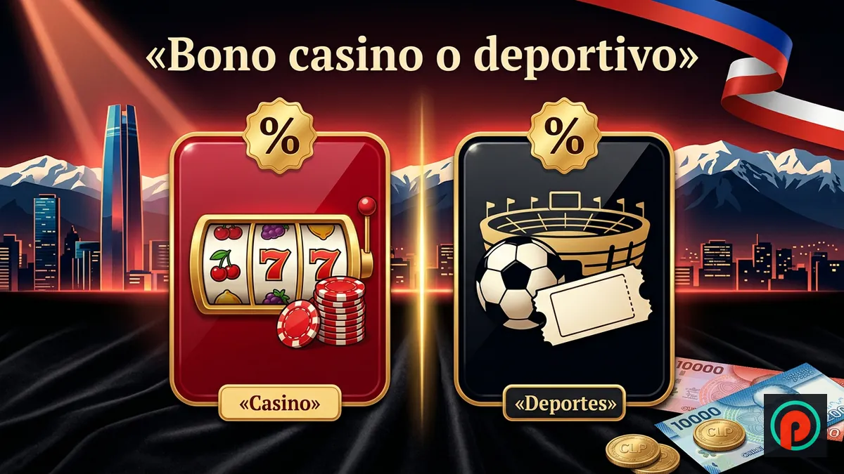 Dos tarjetas comparando el bono de casino y el bono deportivo, con Santiago y los Andes al fondo