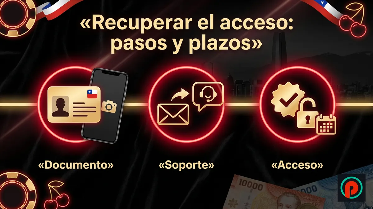Línea de tiempo con tres pasos para recuperar el acceso: documento, soporte y acceso restablecido