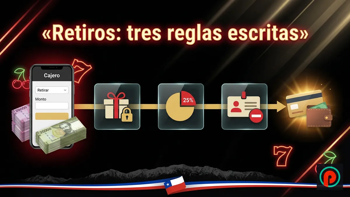 Línea de tiempo de un retiro con tres reglas que pueden bloquearlo: bono activo, retención del 25 % y suspensión de cuenta