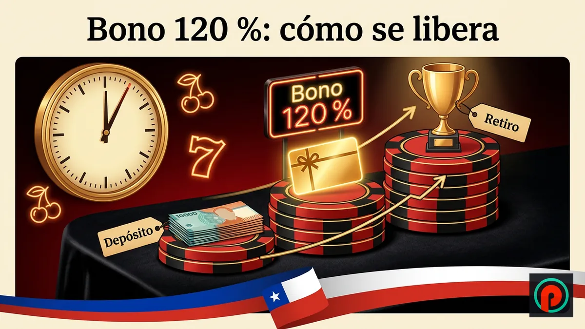 Escalera de fichas que muestra depósito, bono de bienvenida y retiro en pesos chilenos