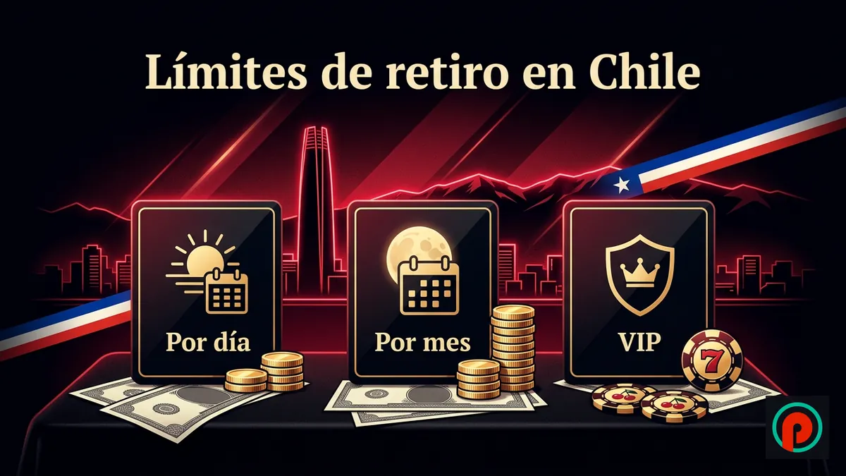 Tres tarjetas con límites de retiro por día, por mes y VIP, con billetes en pesos chilenos y Santiago al fondo